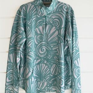 Vineyard Vines Teal and White Patterned 1/4 zip Pullover